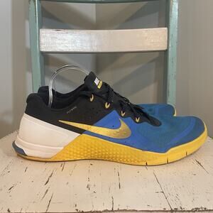Nike Metcon 2 Flywire Training Shoes Men's Blue Gold Black 819899-400 Size 14